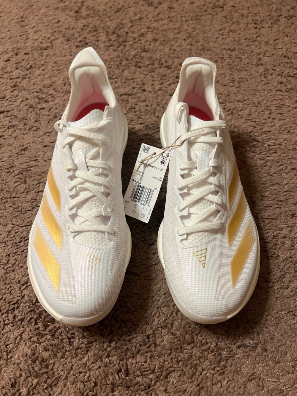 New Adidas Adizero Electric+ Baseball Cleats White/Gold IF3368 Size 9